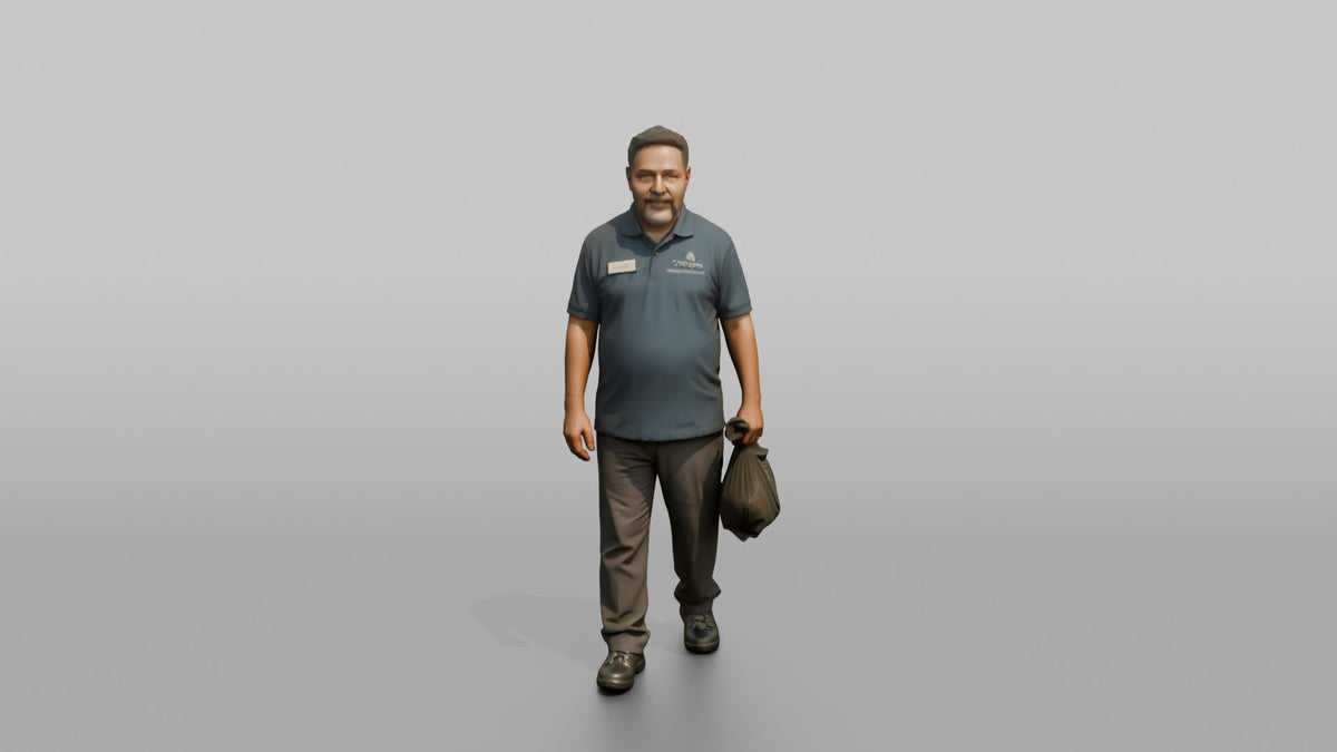 Housekeeping Staff Woman Carrying A Small Trash Bag - 3D character model, view 5