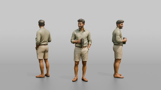 Vacationer Wearing Fitted Linen Shirt - 3D character model