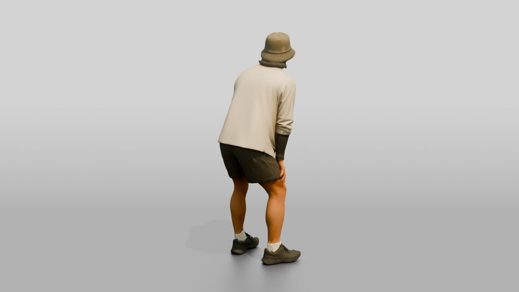 Man Stretching With Hands on Thighs