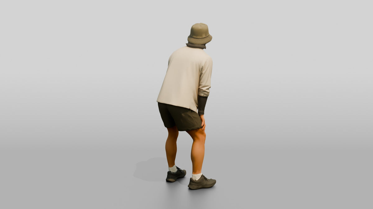 Man Stretching With Hands on Thighs - 3D character model, view 3