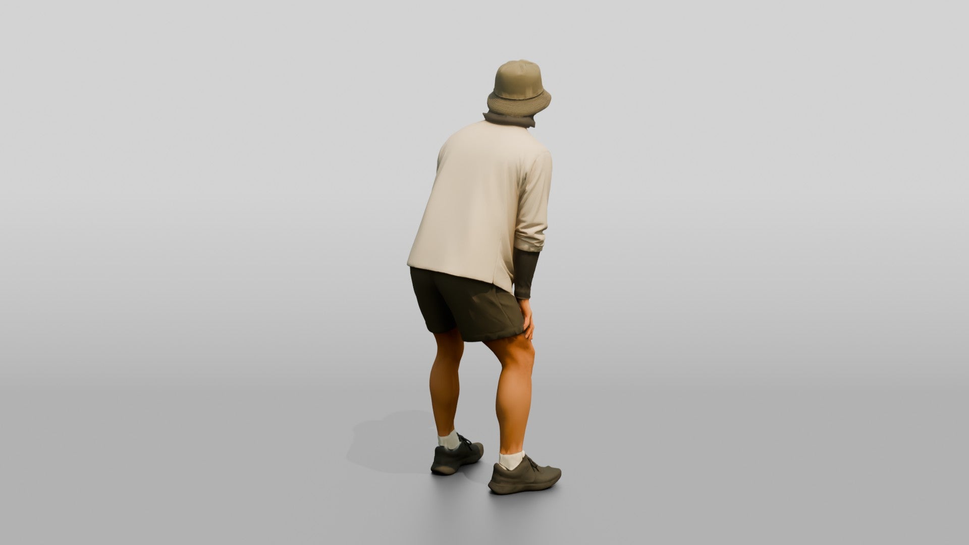 Man Stretching With Hands on Thighs