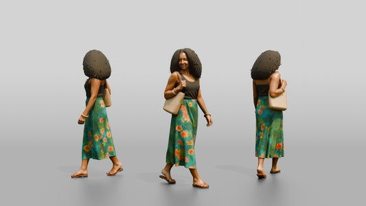 Afro-Latina Girl in Tropical-Print Skirt