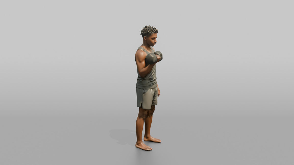Weightlifter Man Performing A Dumbbell Bicep Curl - 3D character model, view 2