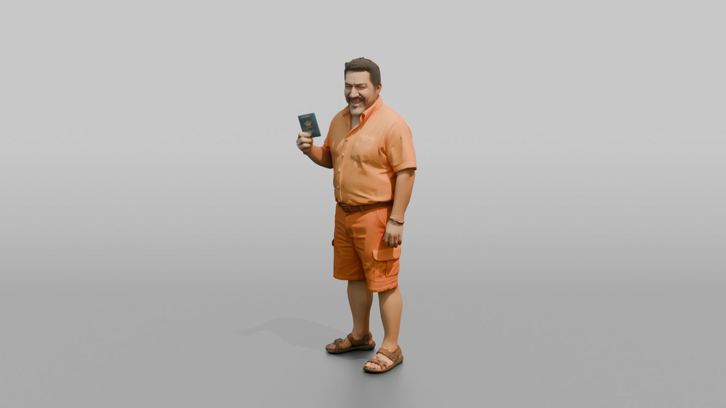Vacationer Wearing Bright Orange Shirt And Shorts