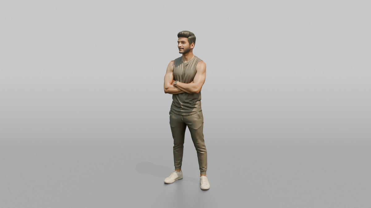Fitness Influencer Man Standing Tall, Chin Up, Confident Expression - 3D character model, view 4
