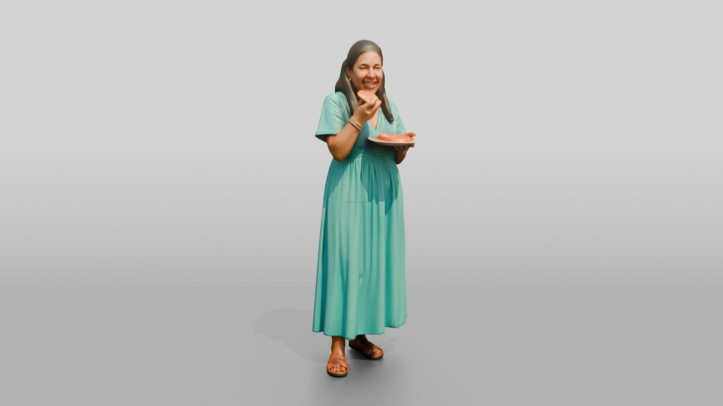 Plus-Size Portuguese Woman Enjoying a Slice of Pizza