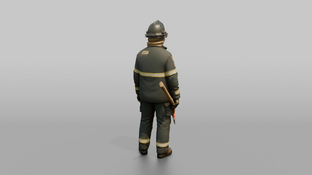 Firefighter Man Holding an Axe Down By His Side