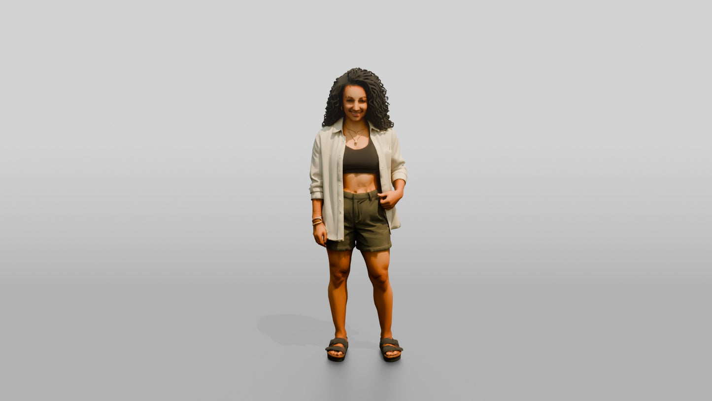 Multiracial Woman Posing on the Boardwalk in Beach Shirt