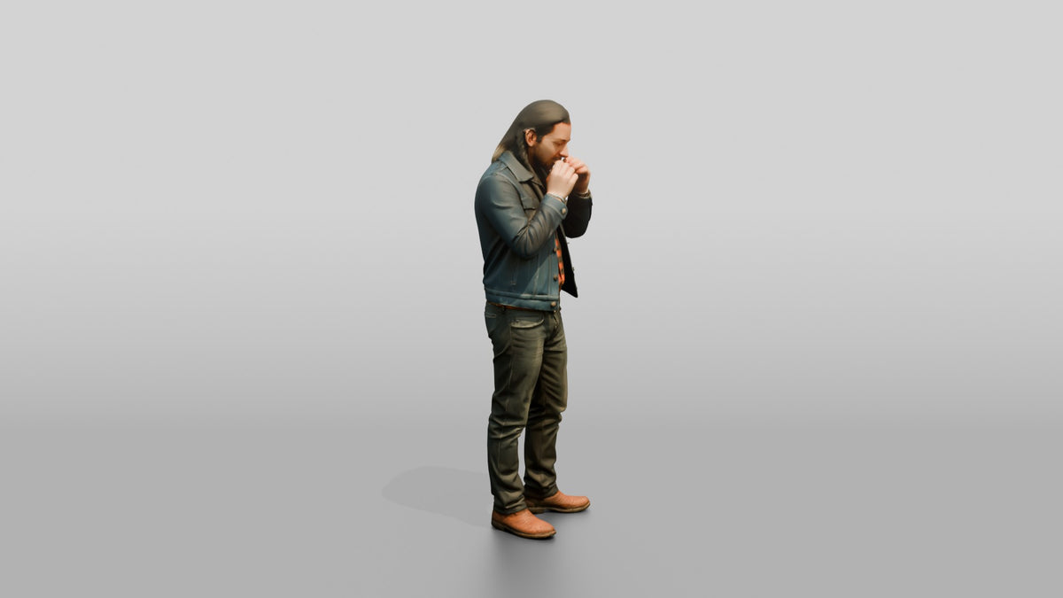 Homeless Man Playing a Harmonica - 3D character model, view 2