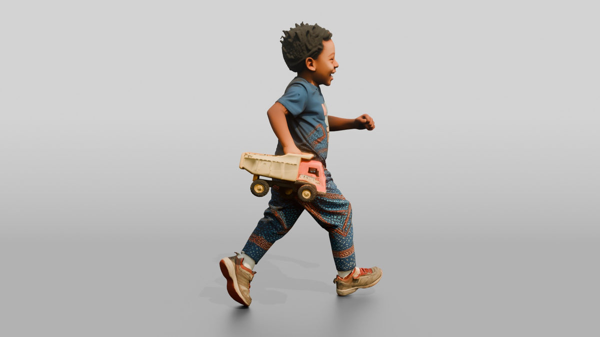 African Boy Running with a Toy Truck - 3D character model, view 2