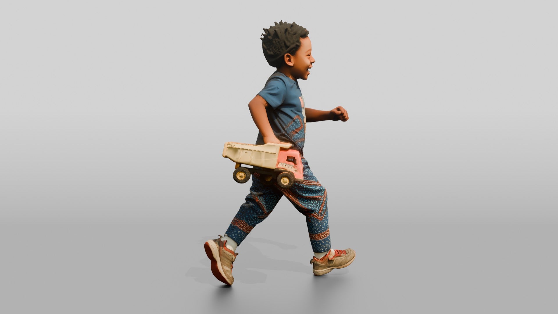 African Boy Running with a Toy Truck