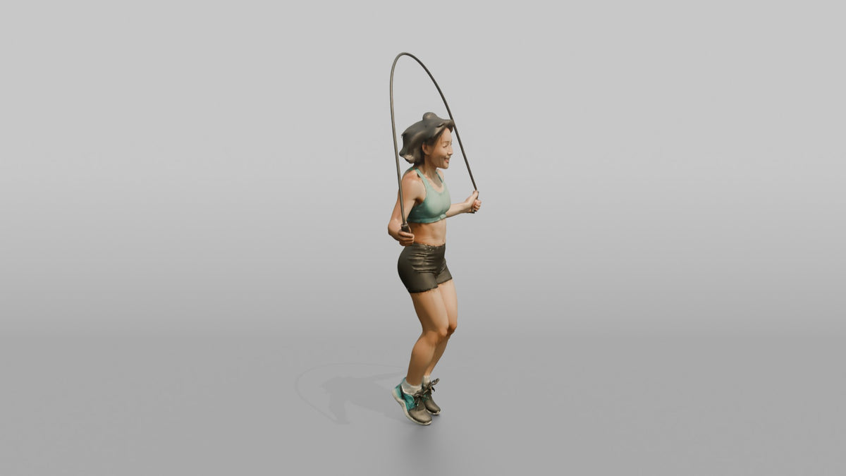 Cardio Athlete Woman Mid-jump With A Jump Rope - 3D character model, view 2