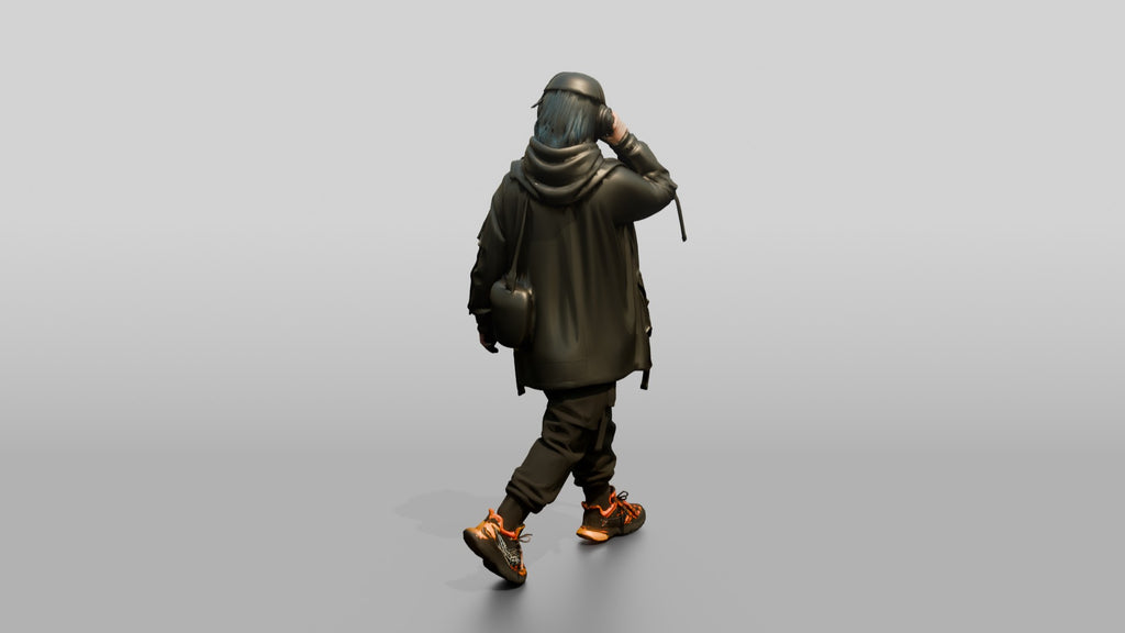 Techwear Woman with Headphones and Tech Vest