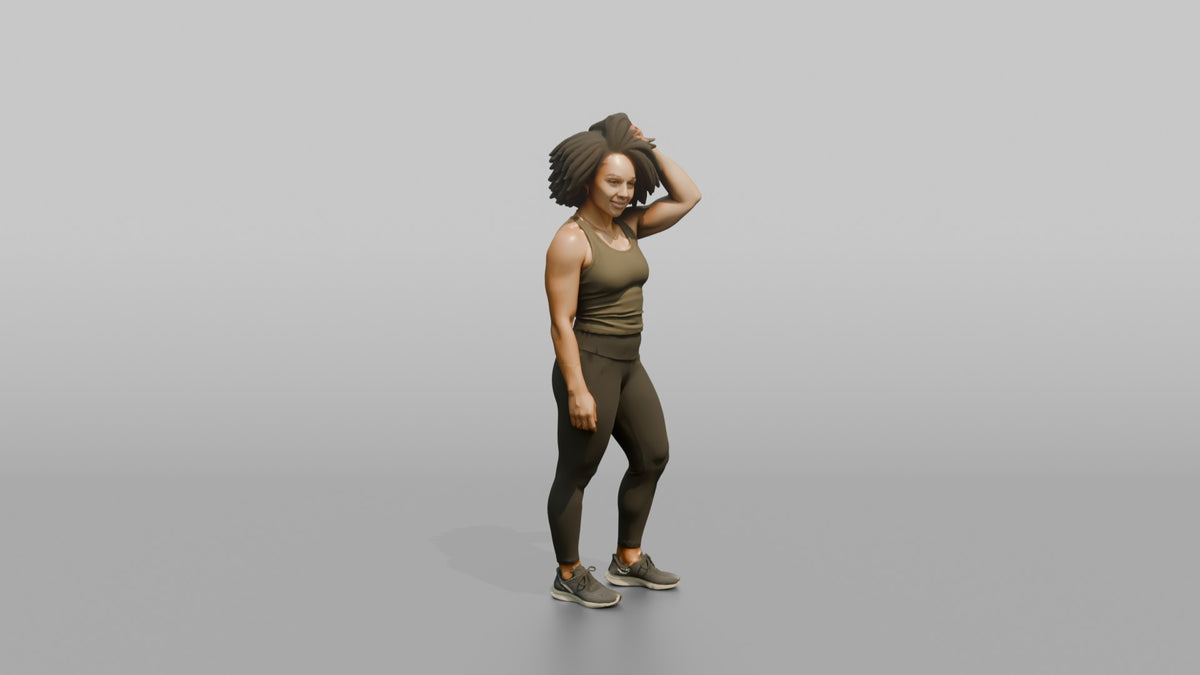 Physique Model Woman Standing With One Hand Through The Hair, Confident Pose - 3D character model