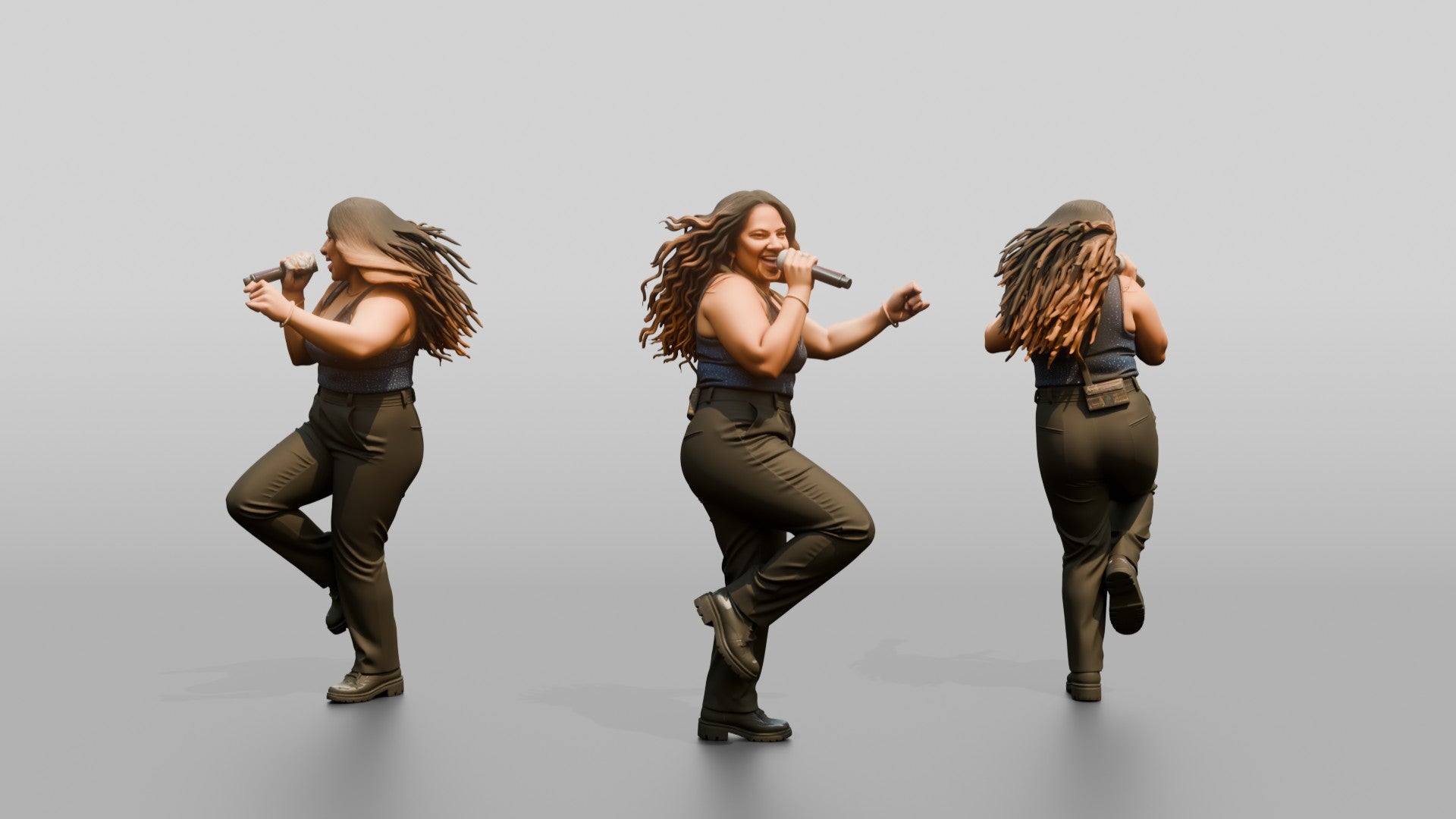 Latina Pop Singer with Microphone Mid-Dance