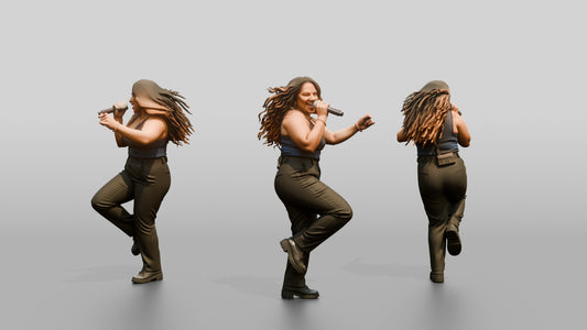 Latina Pop Singer with Microphone Mid-Dance