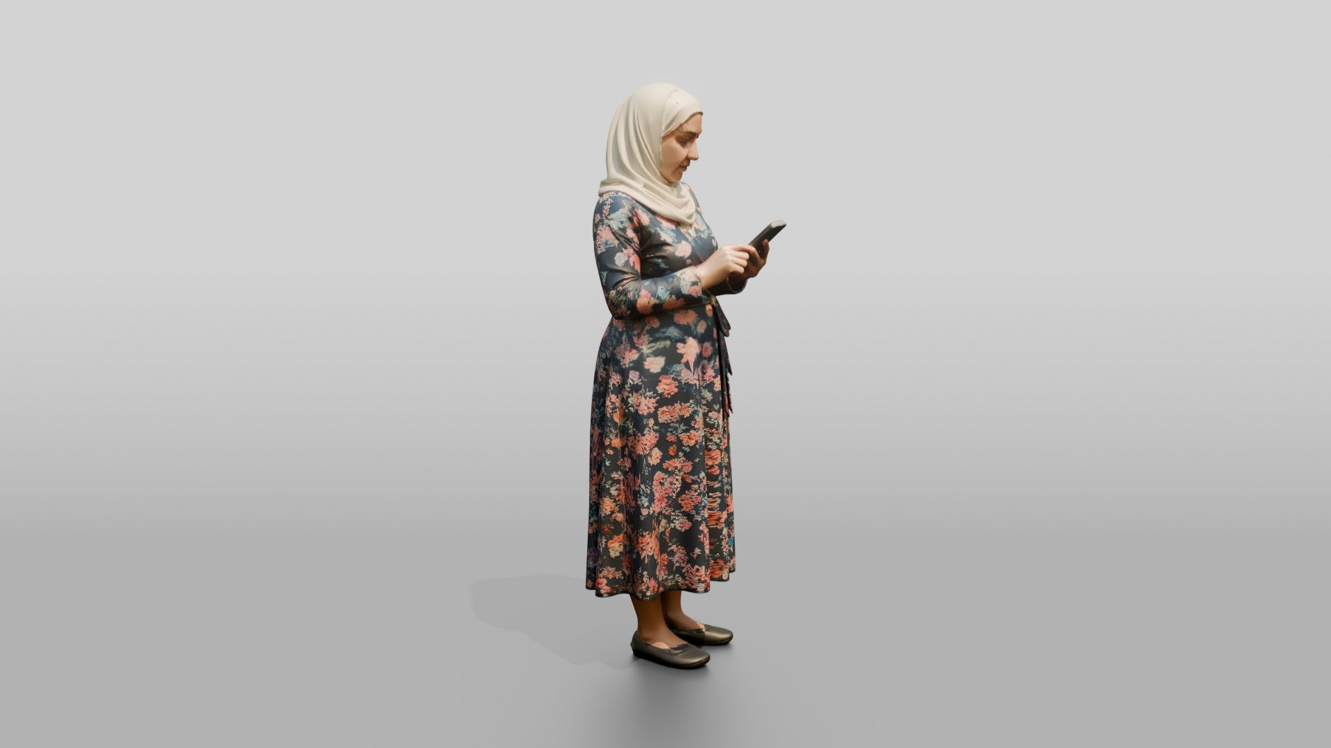 Middle-Aged Jordanian Woman in Hijab by a Fountain
