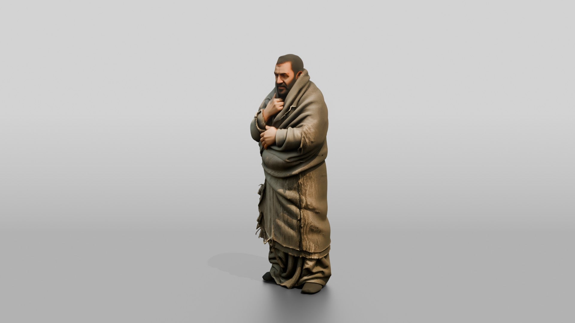Homeless Man Wrapped Tightly in a Wool Blanket