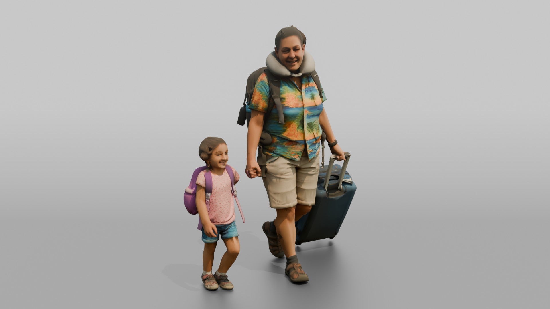 Traveler Walking With Her Child