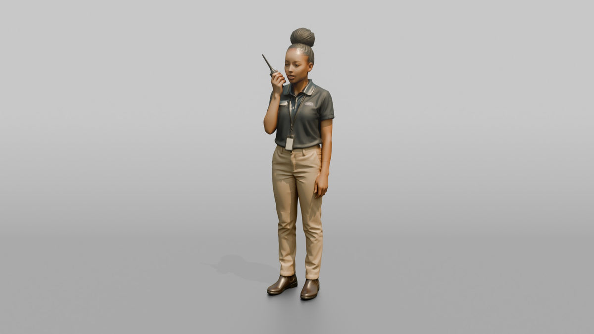 Woman Sales Associate Speaking Into A Walkie-talkie - 3D character model, view 5