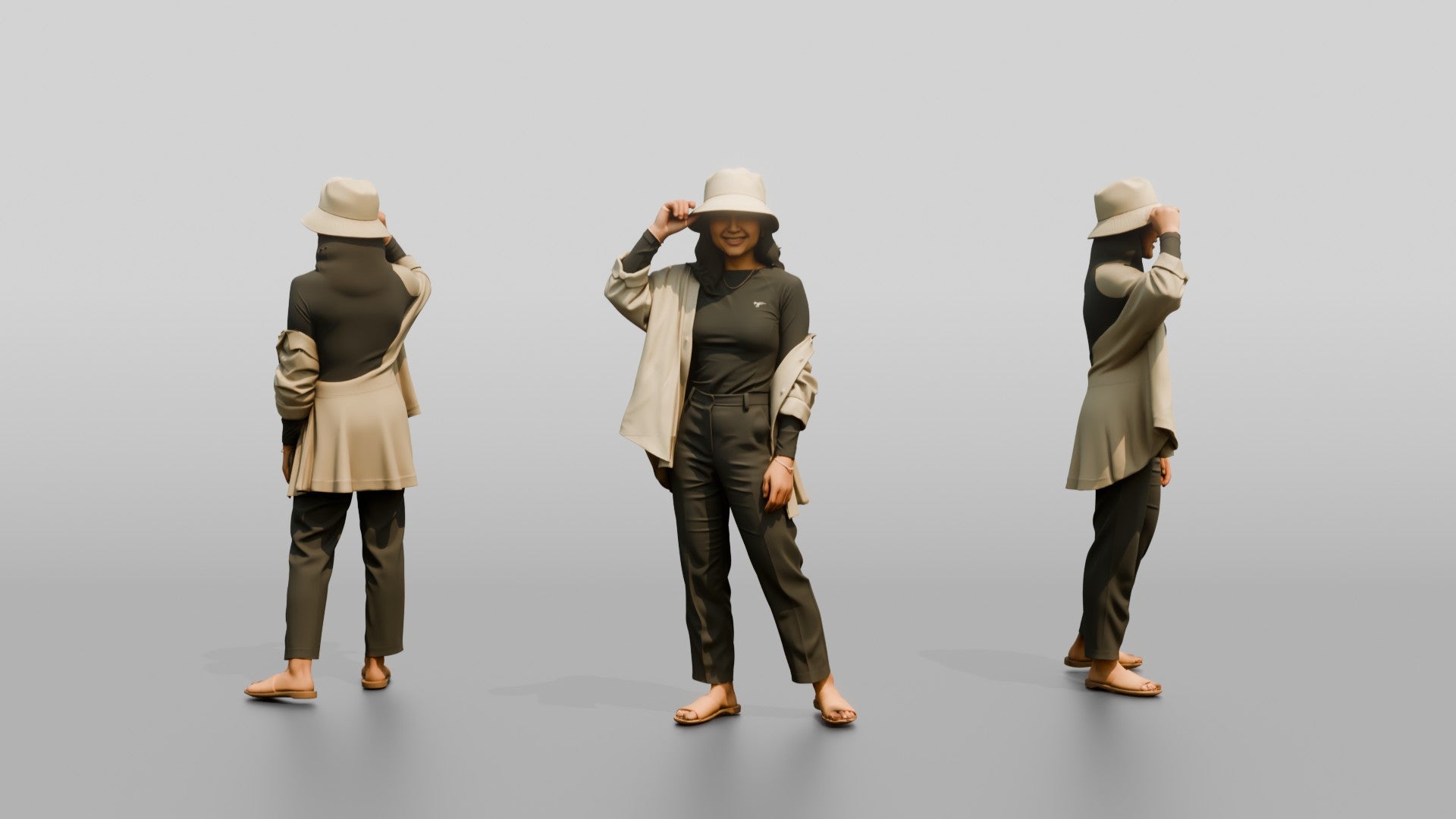 Woman Touching the Rim of Her Hat