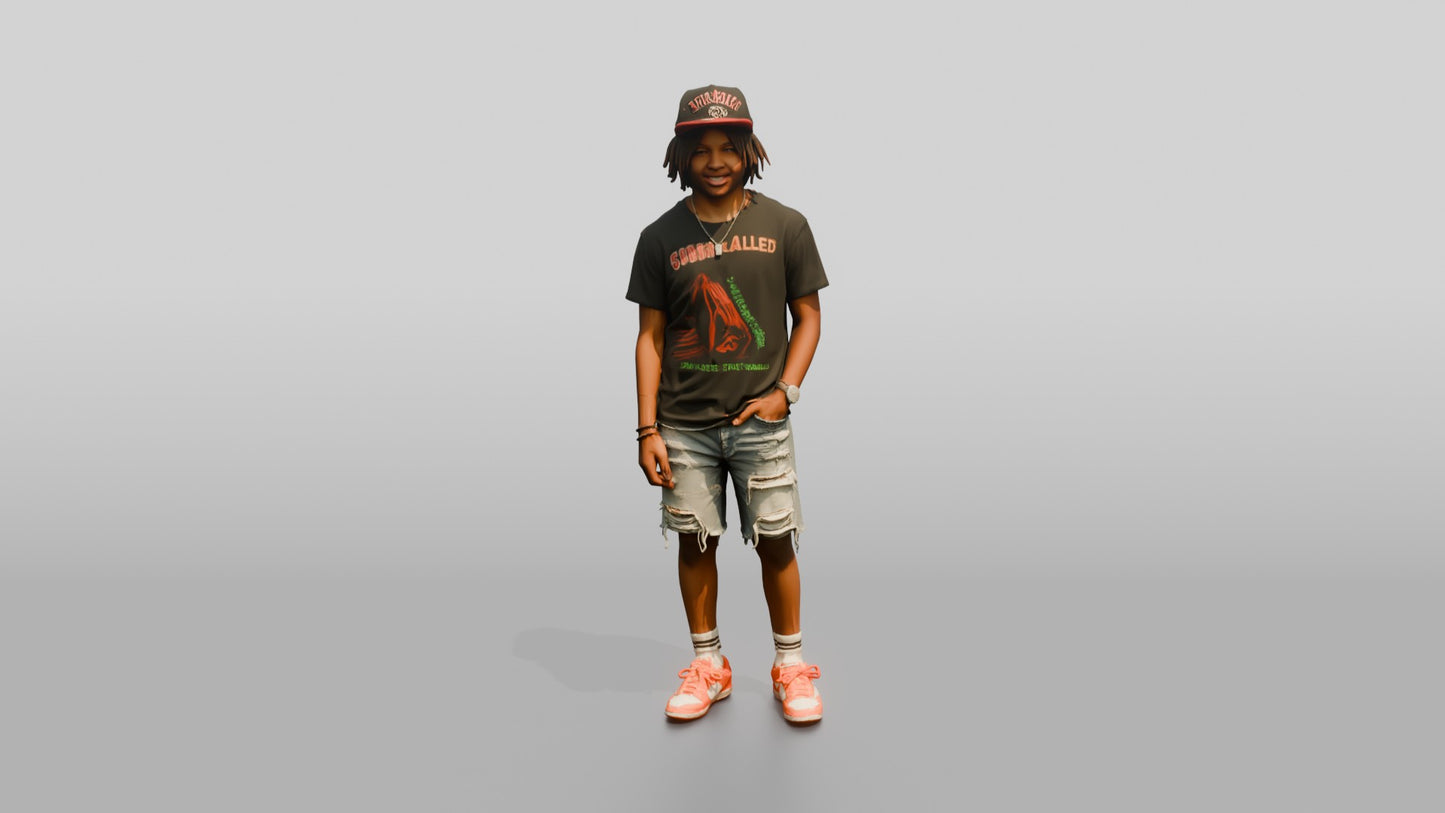 African-American Teen Boy in Vintage Streetwear