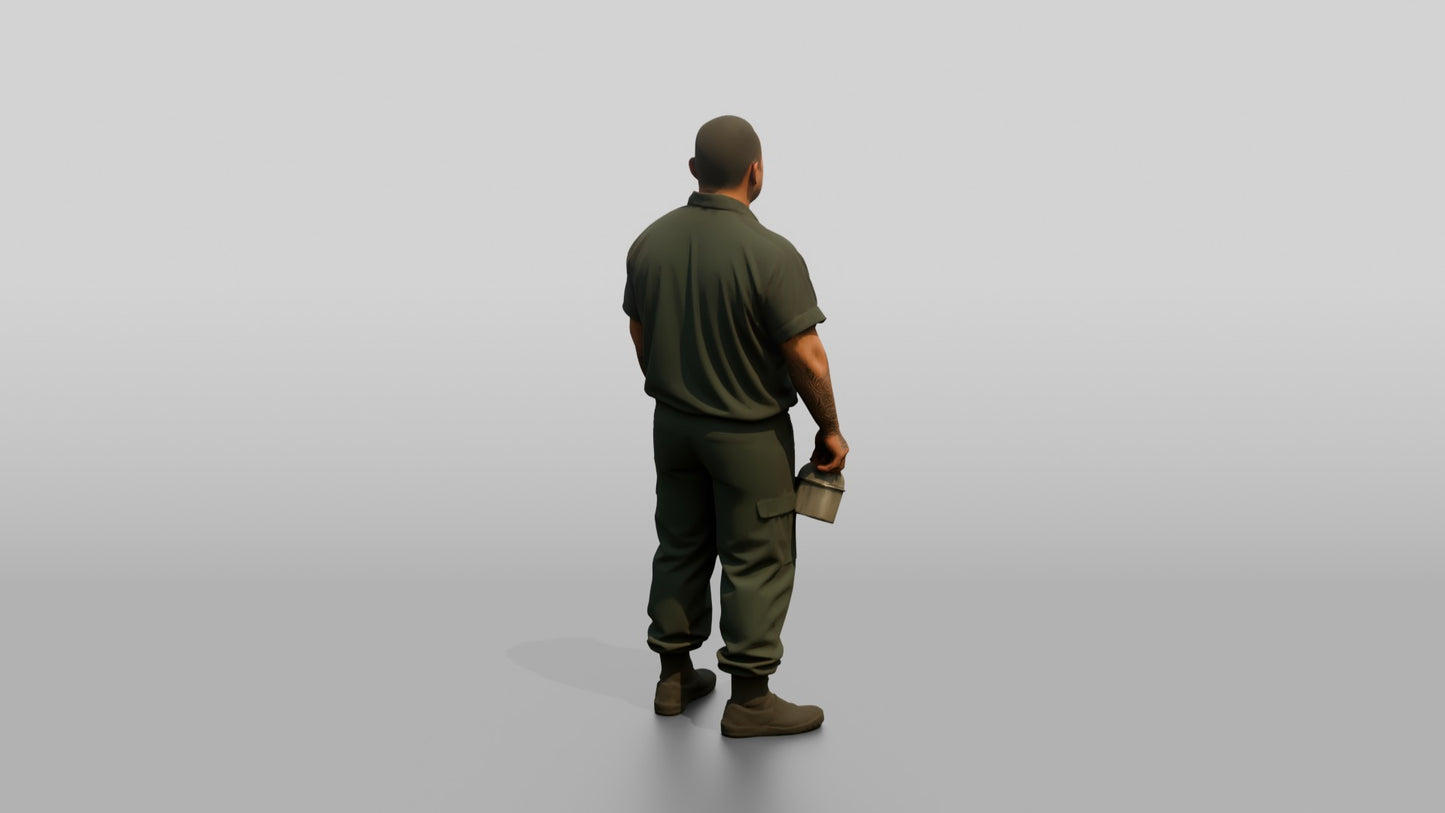 Latino Male Prisoner in a Dark Green Uniform
