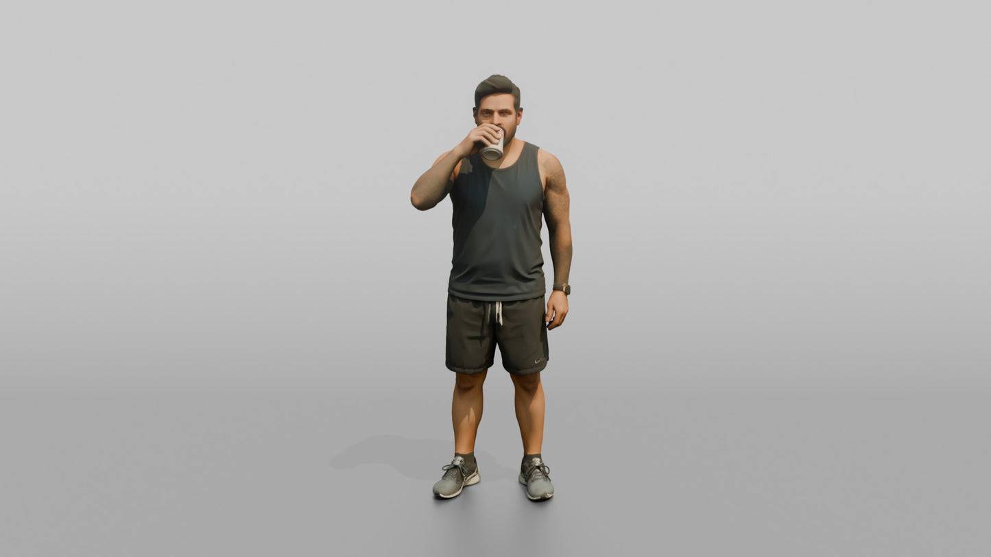 Vacationer Wearing Casual Tank Top And Athletic Shorts