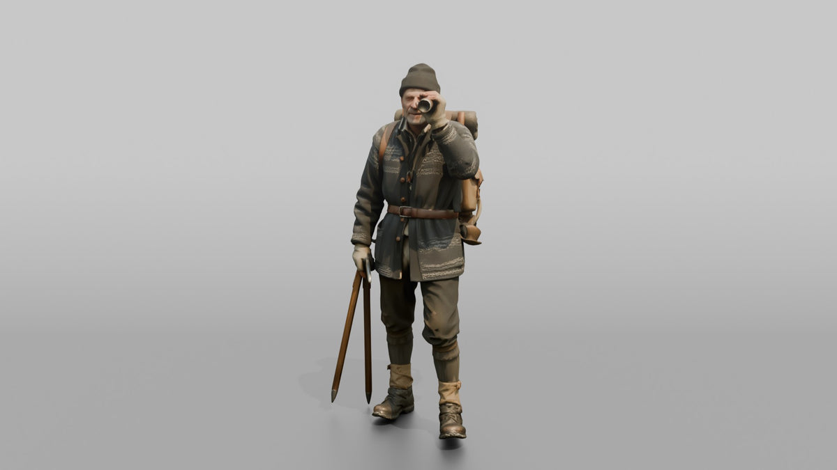 Mountaineer Looking Through a Monocular - 3D character model, view 4