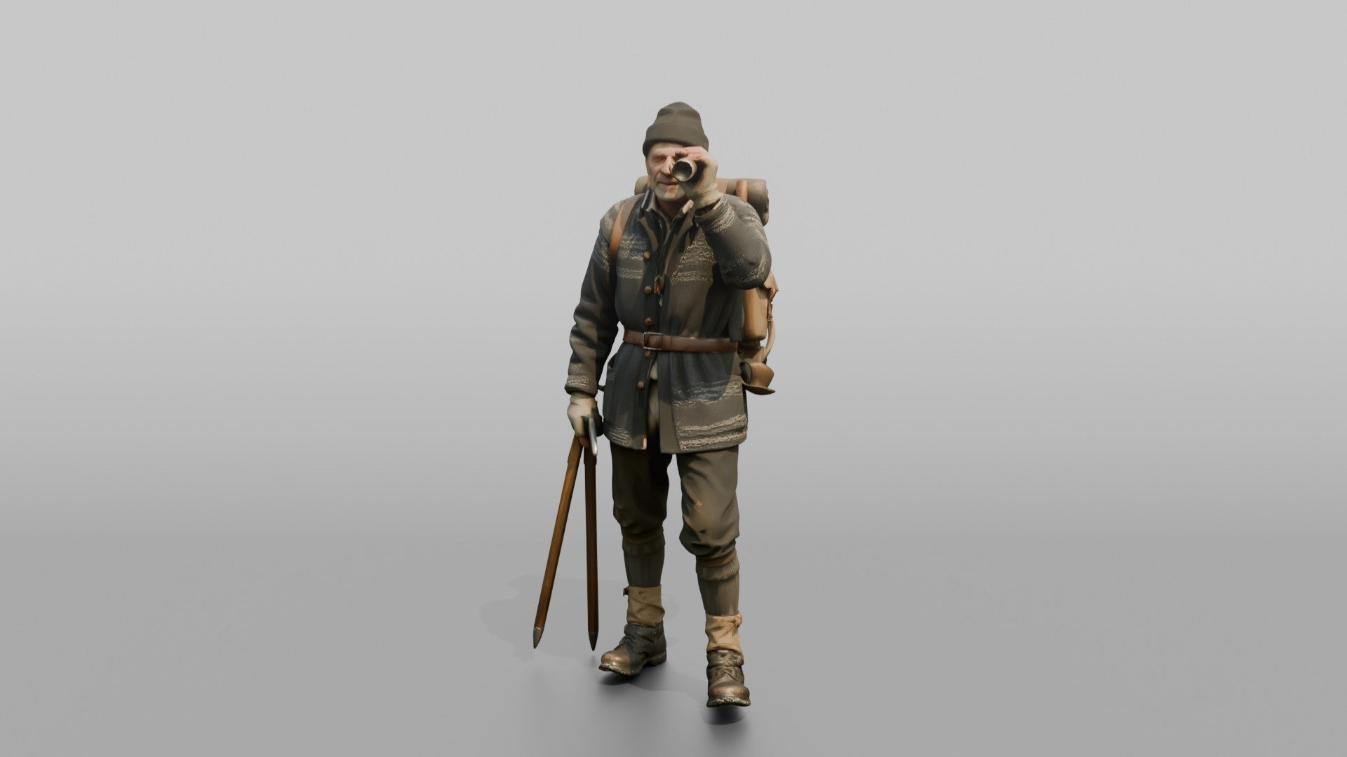Mountaineer Looking Through a Monocular