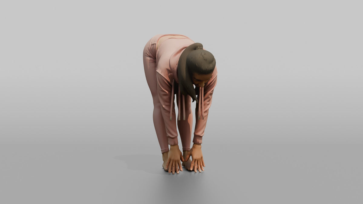 Fitness Influencer Woman Doing A Forward Fold Stretch - 3D character model, view 2