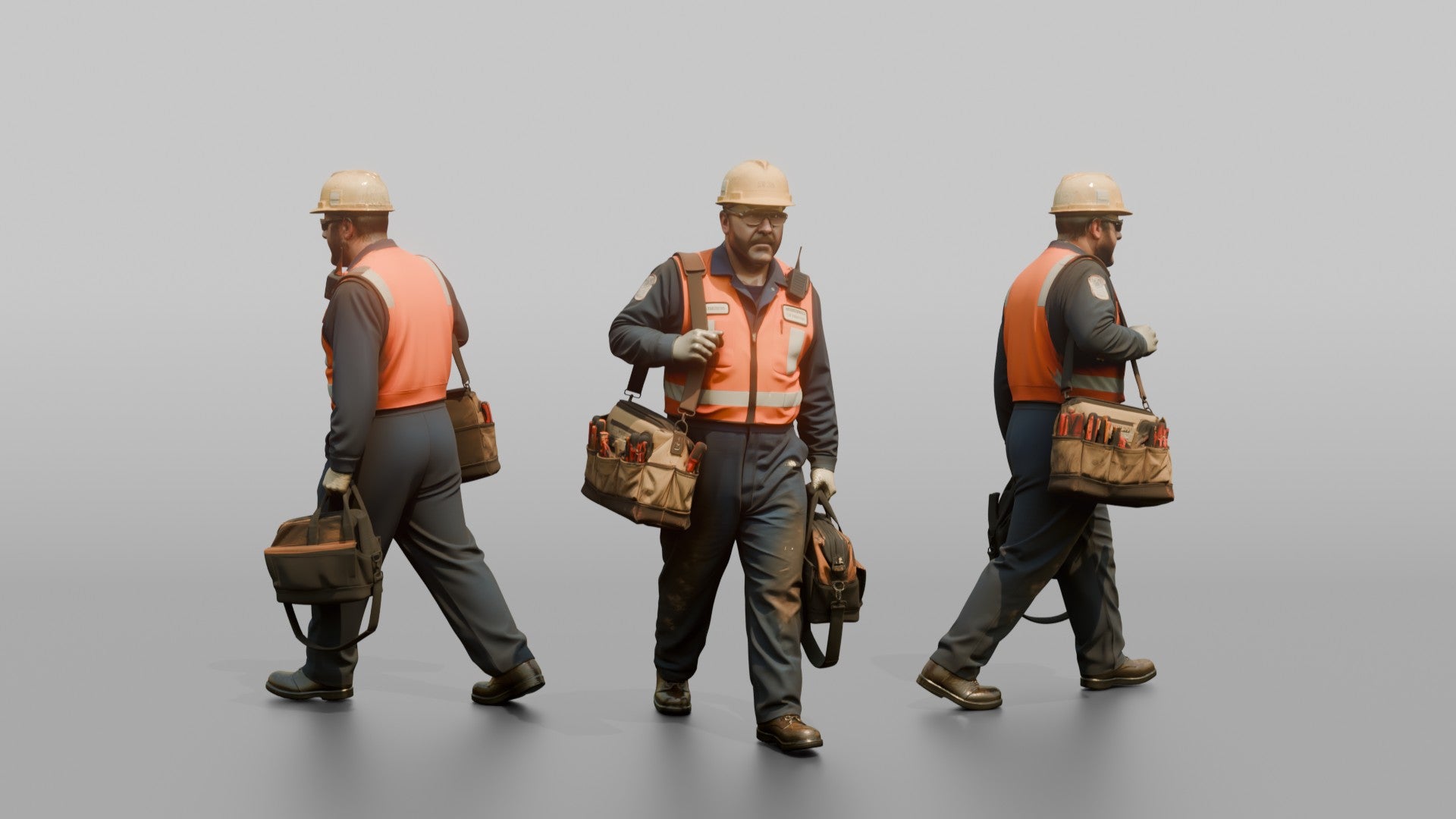Engineer Carrying a Tool Bag Through the Engine Room