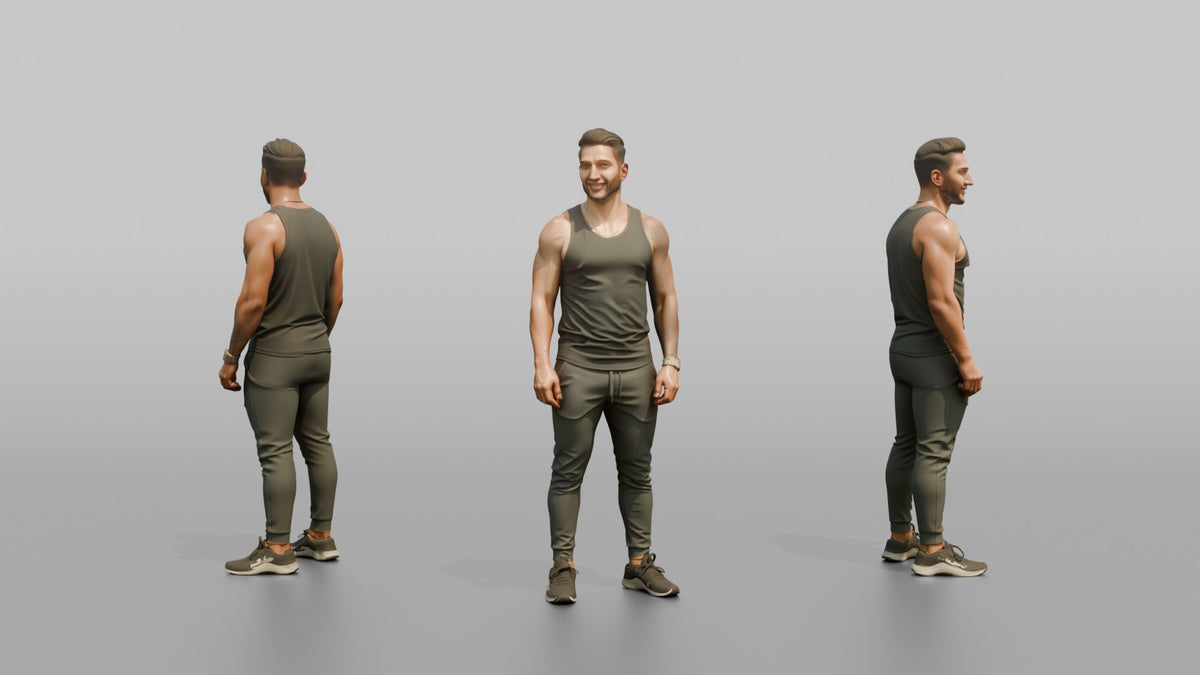 Fitness Influencer Man Standing With A Confident Stance, Hands Loosely At Sides - 3D character model, view 1