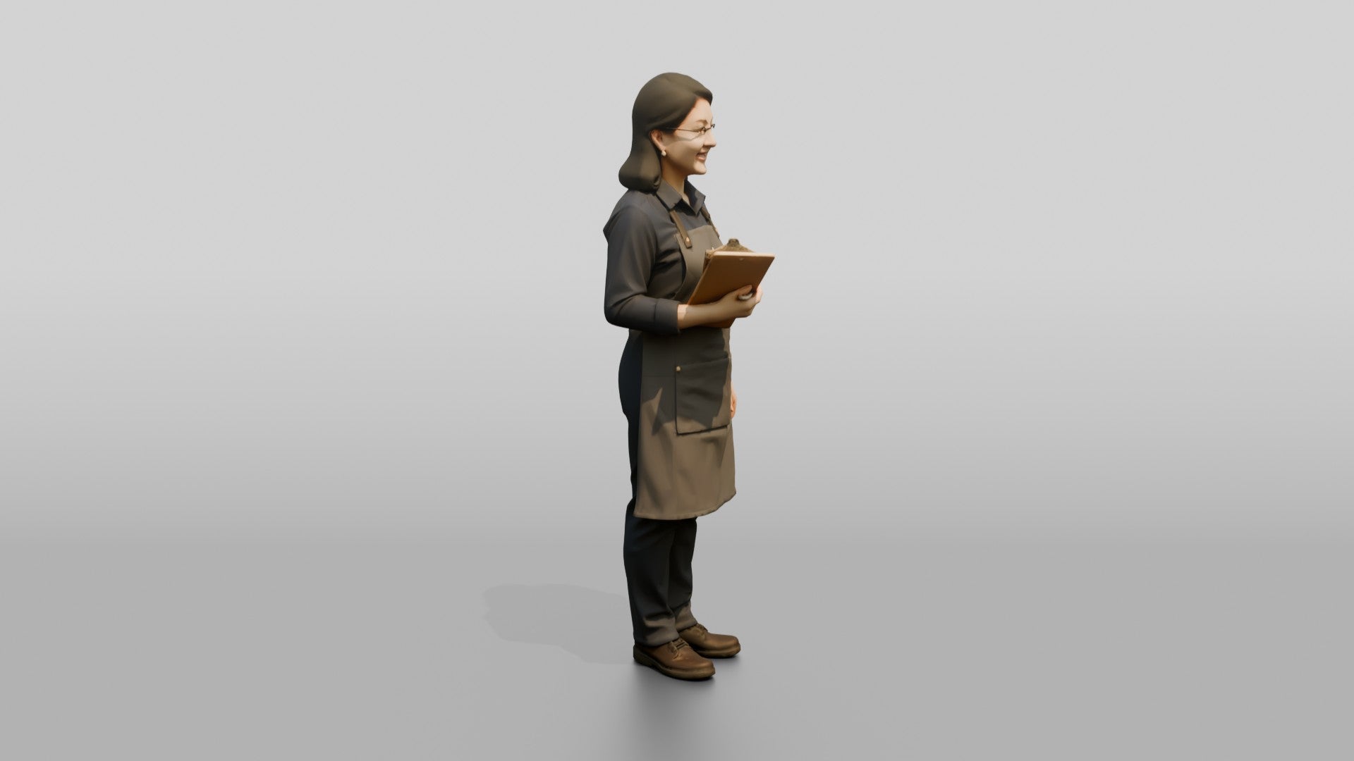 East Asian Woman Cafe Manager in Apron