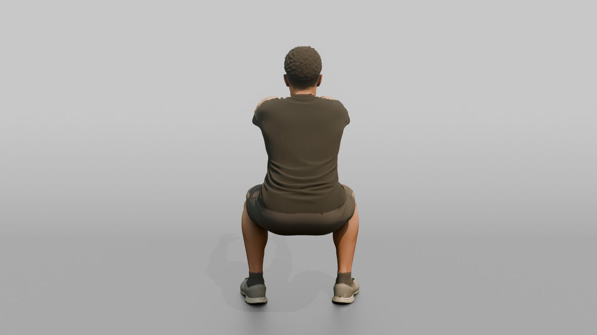 Bodyweight Athlete Man Doing A Bodyweight Squat, Arms Extended Forward - 3D character model, view 3