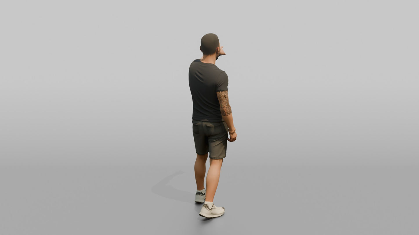 Vacationer Wearing Fitted V Neck Shirt And Shorts