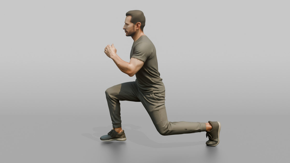 Bodyweight Athlete Man In A Deep Bodyweight Lunge - 3D character model, view 4