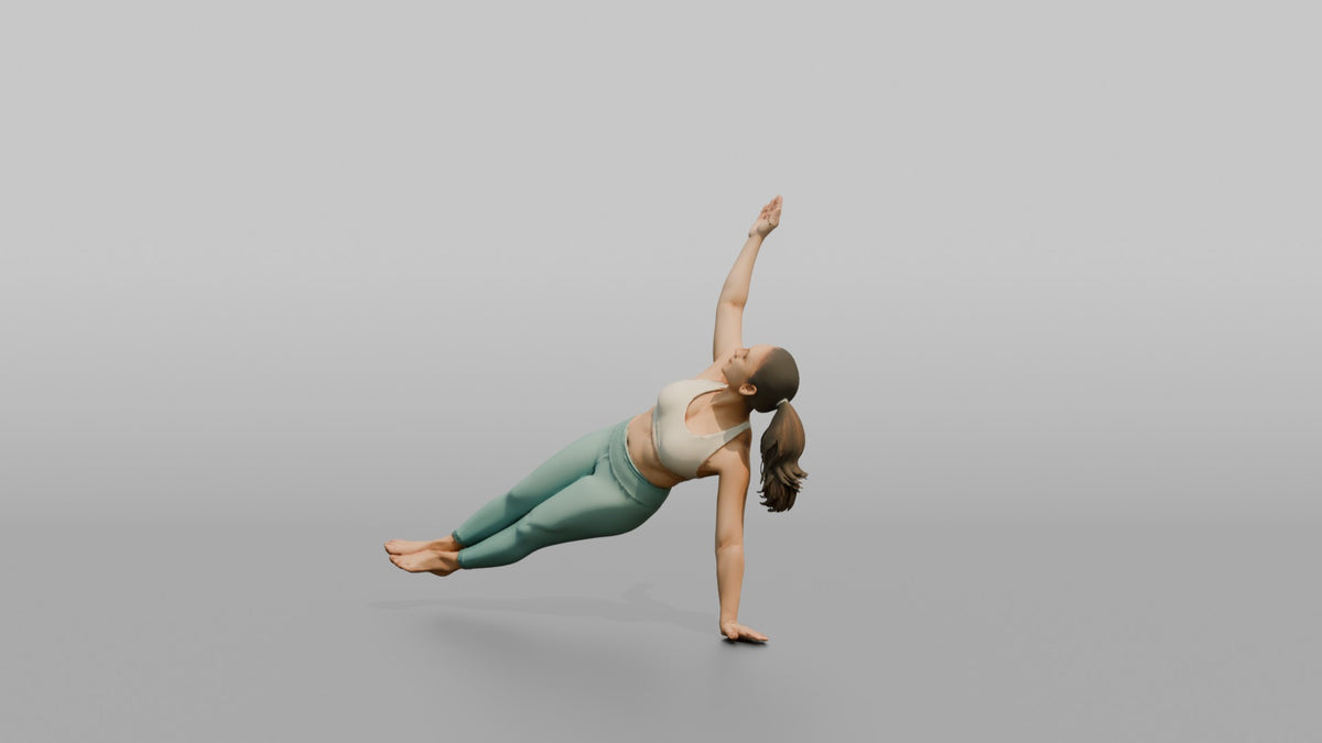 Bodyweight Athlete Woman Holding A Side Plank - 3D character model, view 5