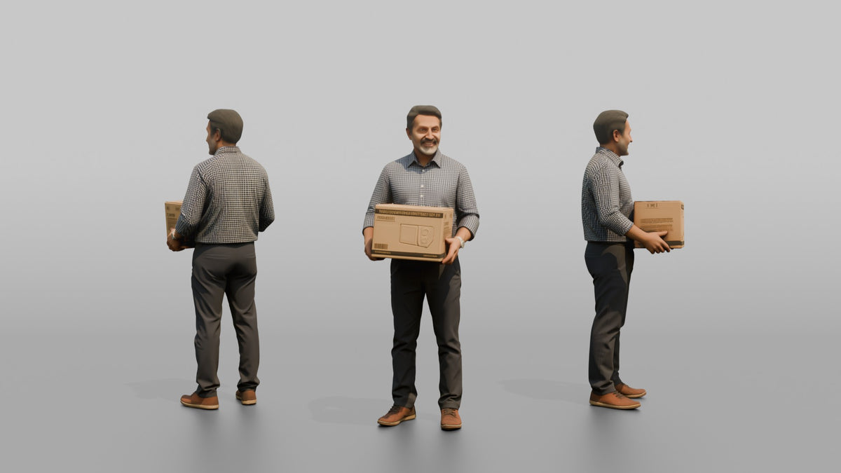 Man Customer Holding A Boxed Item - 3D character model, view 1
