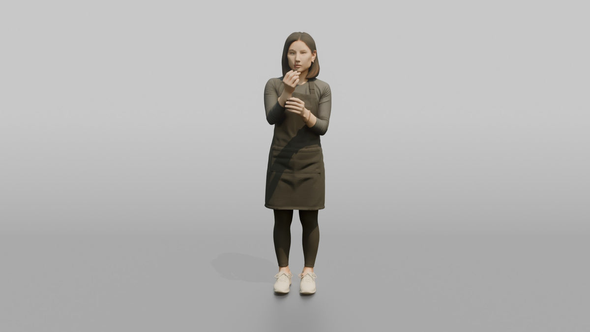 Nail Technician Woman Holding A Nail Polish Brush Up To Inspect It - 3D character model, view 5