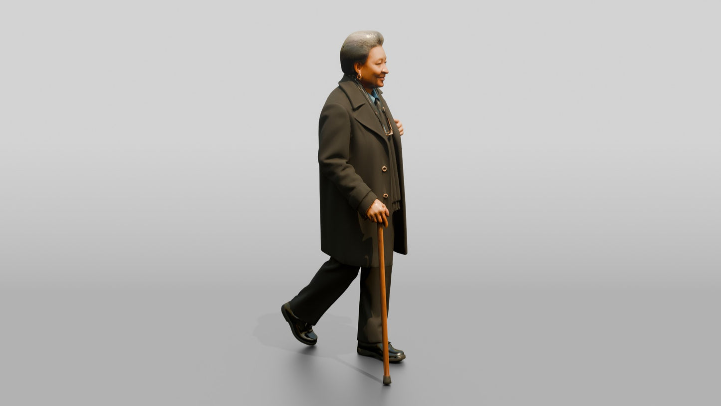 Elderly Black Woman Walking with a Cane