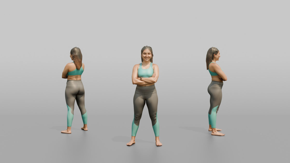 Physique Model Woman Standing With Arms Crossed, Confident Post-workout Stance - 3D character model, view 1