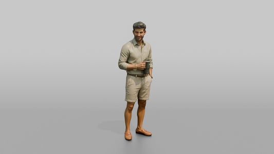 Vacationer Wearing Fitted Linen Shirt - 3D character model, view 1