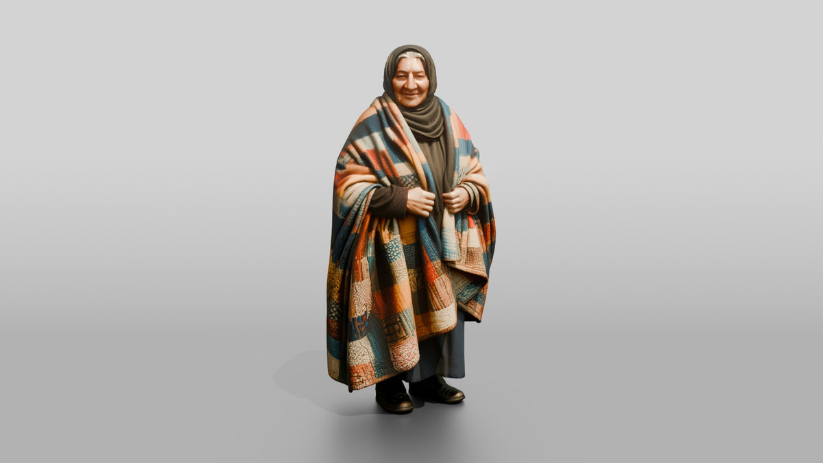 Homeless Woman Draped in a Patchwork Quilt - 3D character model, view 5