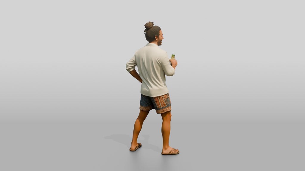 Boho Man with a Beer in a Linen Shirt