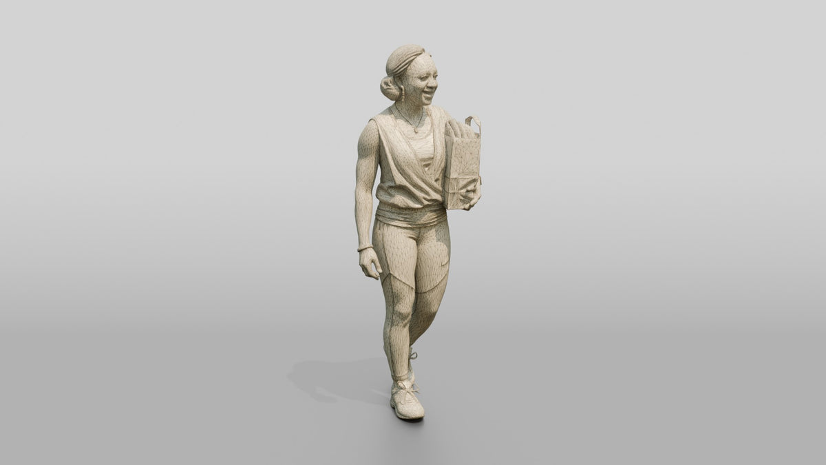 Athletic African Woman Carrying Groceries - wireframe topology preview