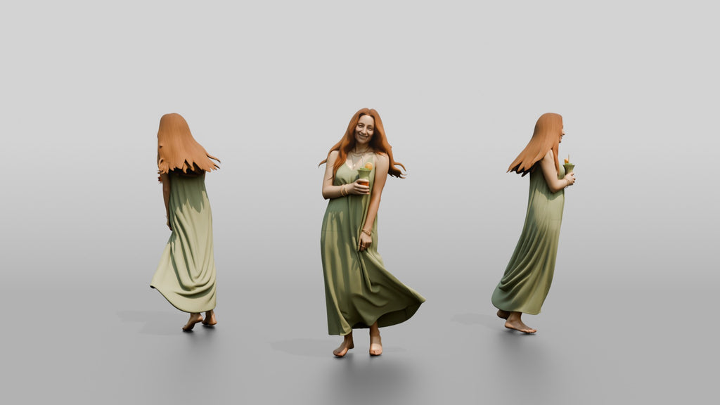 Woman in a Flowing Green Dress