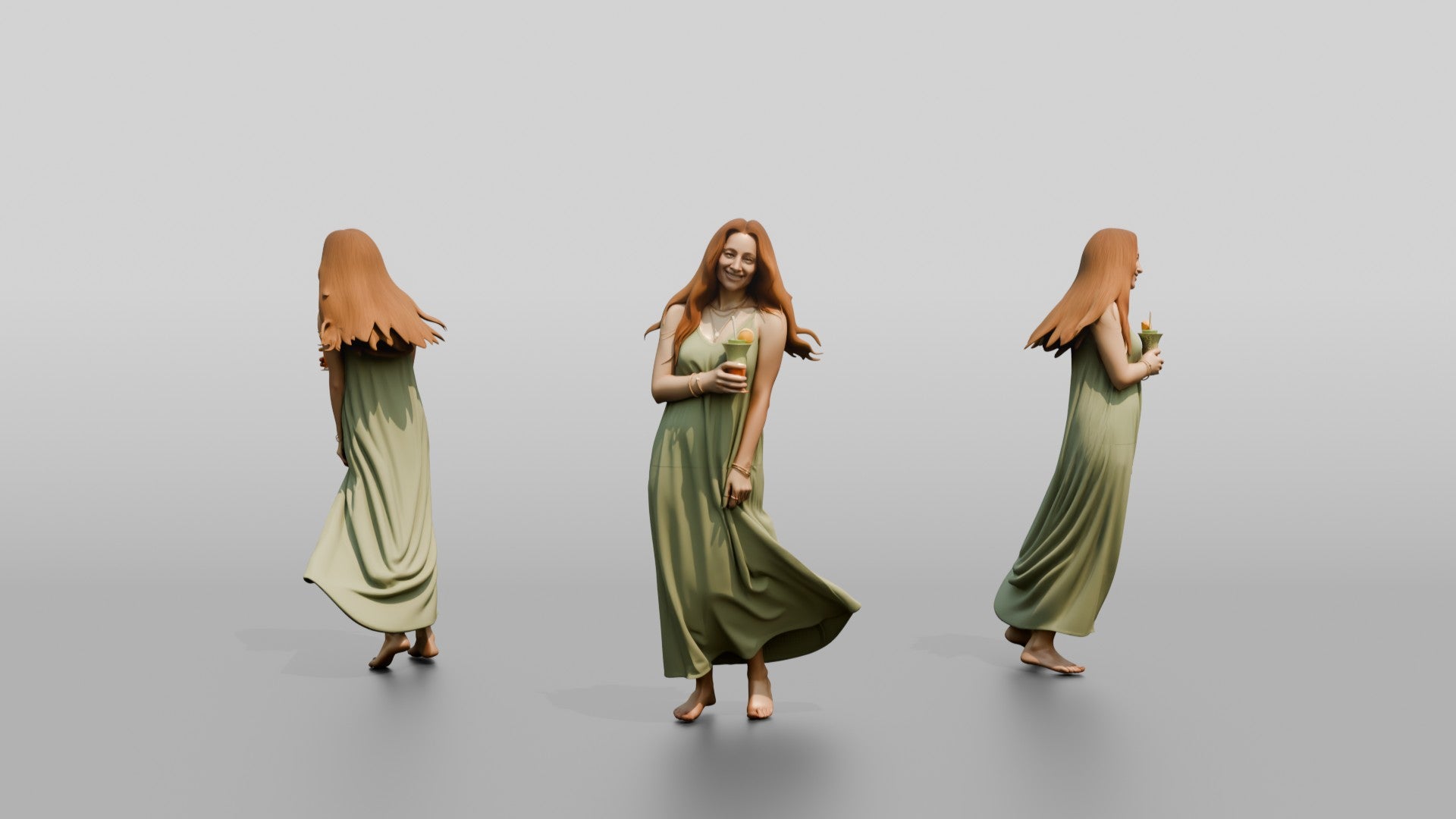 Woman in a Flowing Green Dress