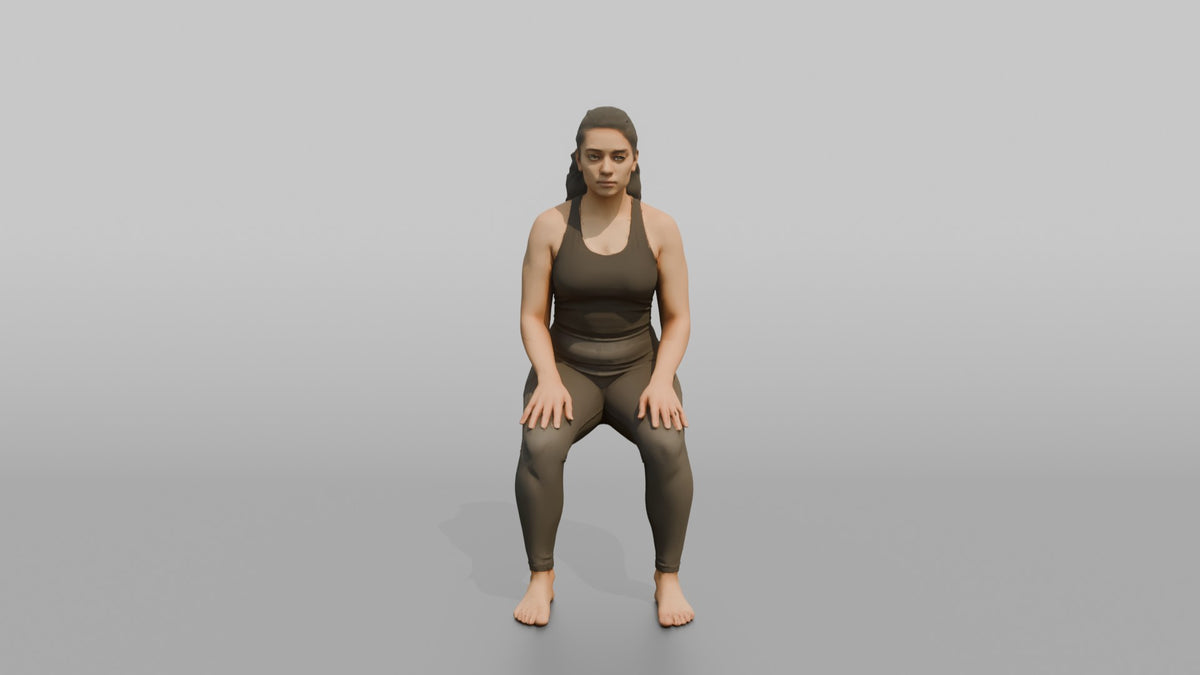 Bodyweight Athlete Woman Holding A Wall-sit Position - 3D character model, view 4