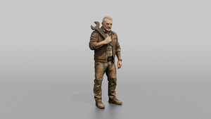 Farmer Holding Heavy Spanner Wrench Over Shoulder - 3D character model, view 1